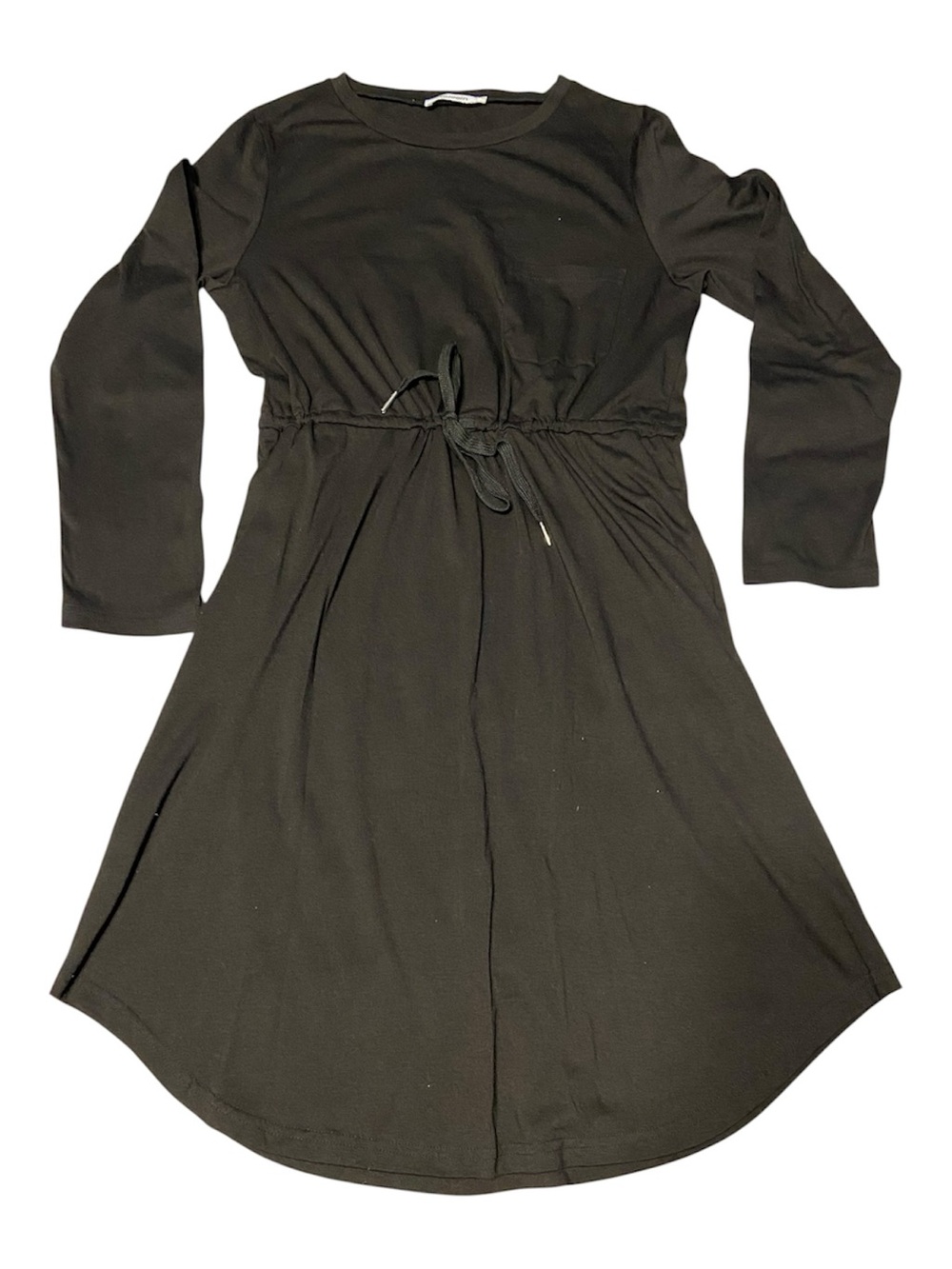 Classic Black Long-Sleeve Drawstring-Waist Dress
